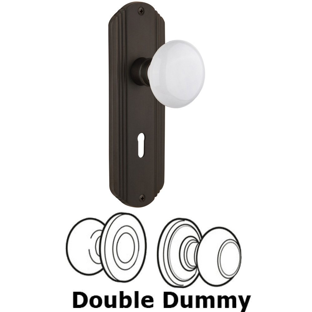 Nostalgic Warehouse Double Dummy Set With Keyhole - Deco Plate with White Porcelain Knob in Oil Rubbed Bronze