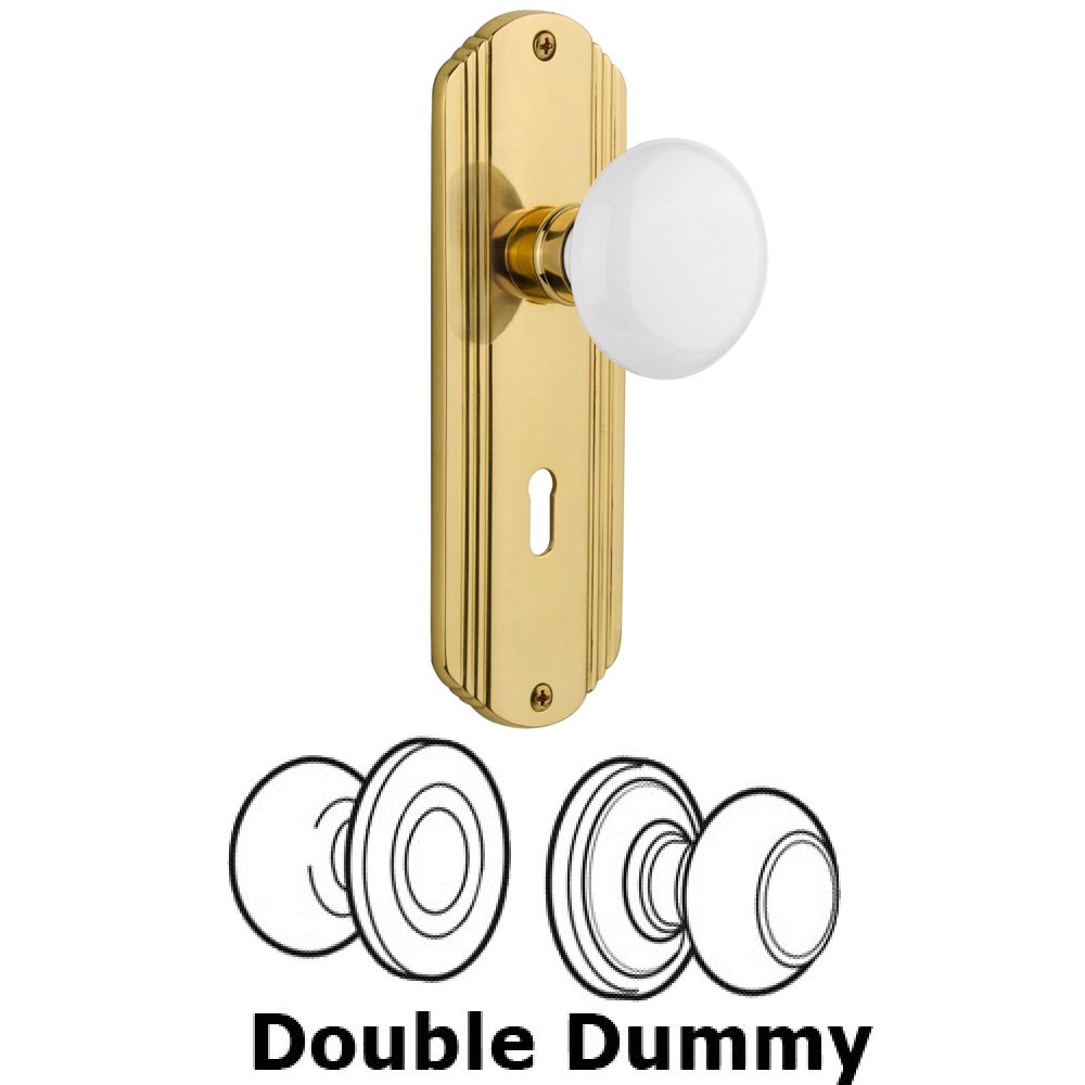 Nostalgic Warehouse Double Dummy Set With Keyhole - Deco Plate with White Porcelain Knob in Unlacquered Brass