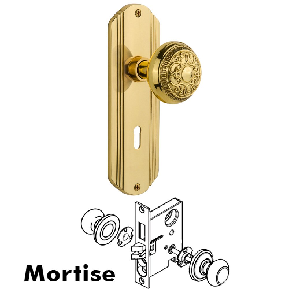 Nostalgic Warehouse Complete Mortise Lockset - Deco Plate with Egg & Dart Knob in Polished Brass