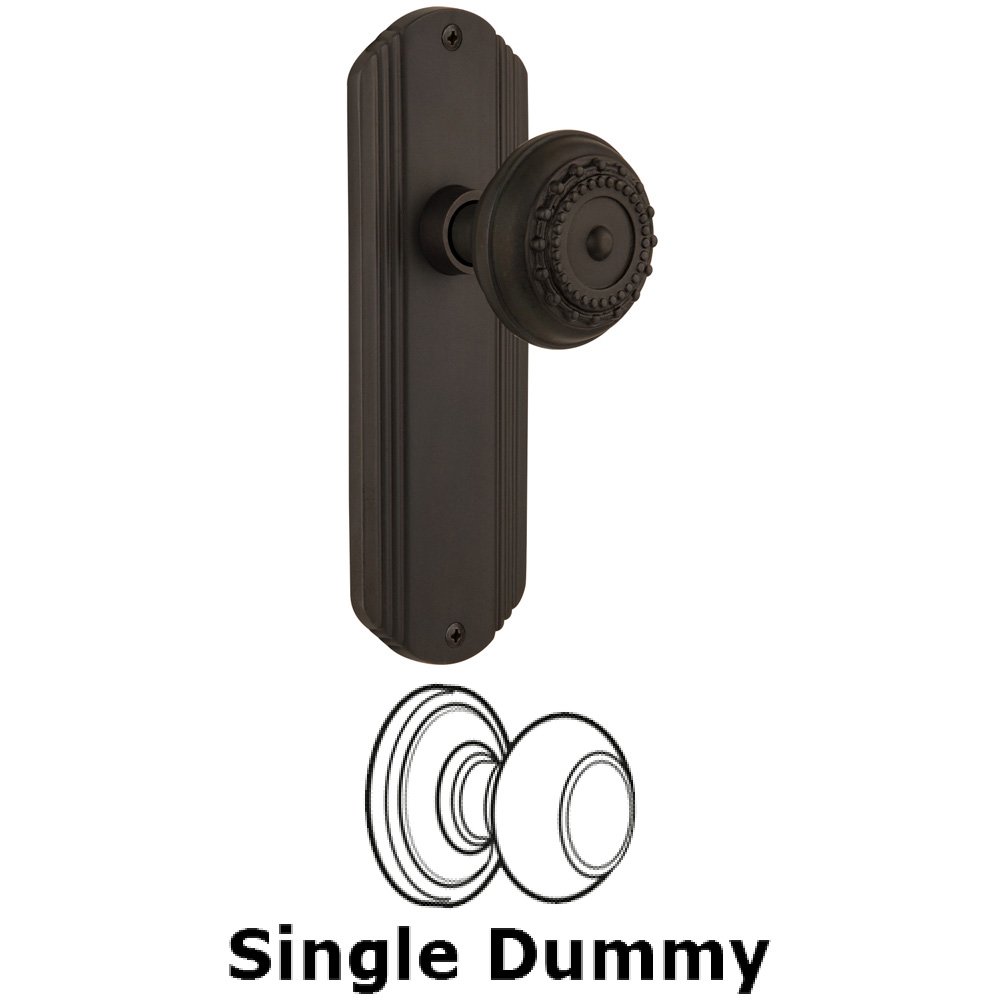 Nostalgic Warehouse Single Dummy Knob Without Keyhole - Deco Plate with Meadows Knob in Oil Rubbed Bronze