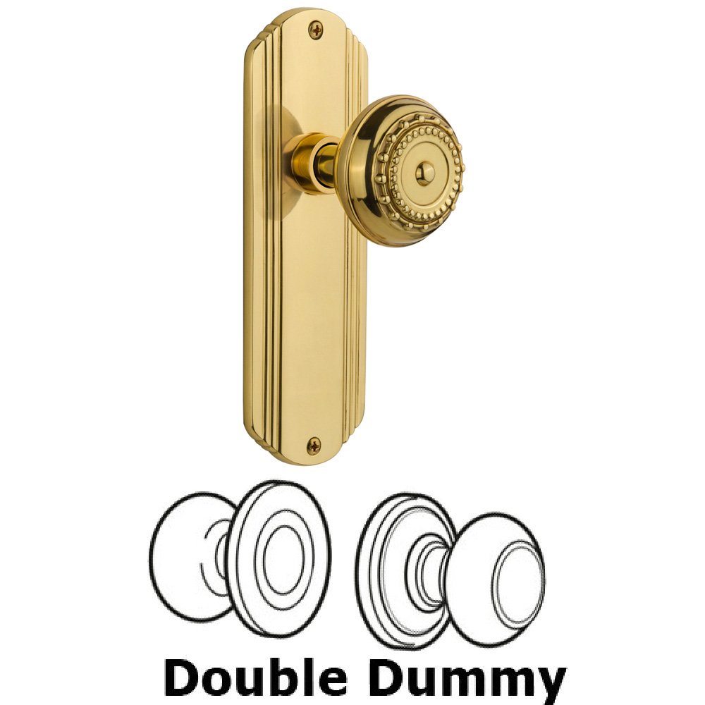 Nostalgic Warehouse Double Dummy Set Without Keyhole - Deco Plate with Meadows Knob in Polished Brass