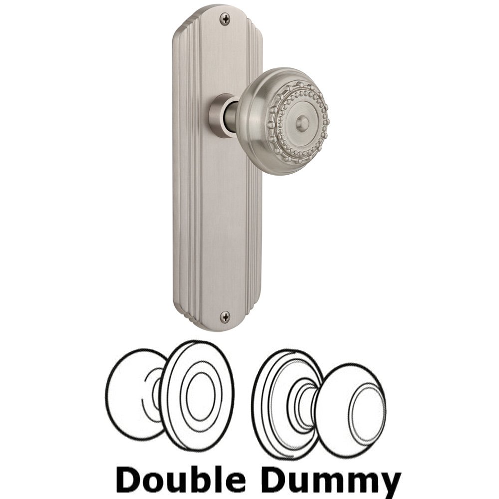 Nostalgic Warehouse Double Dummy Set Without Keyhole - Deco Plate with Meadows Knob in Satin Nickel