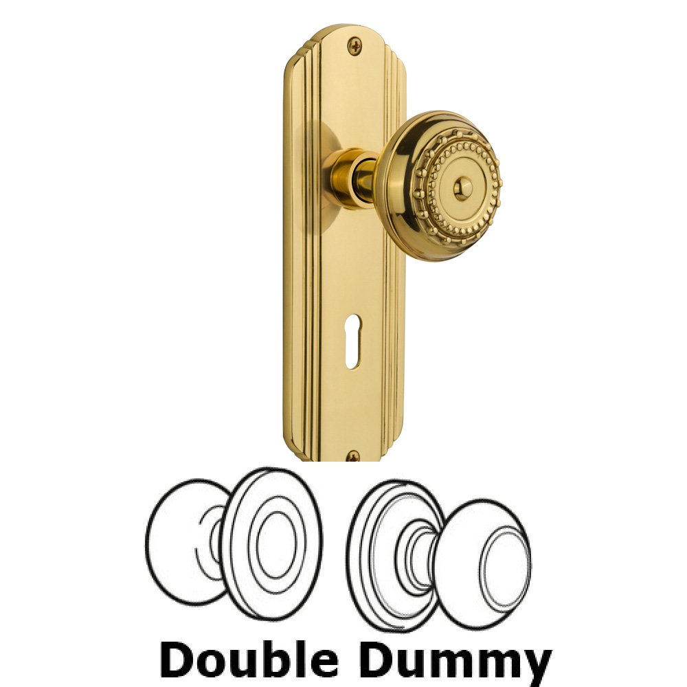 Nostalgic Warehouse Double Dummy Set With Keyhole - Deco Plate with Meadows Knob in Polished Brass