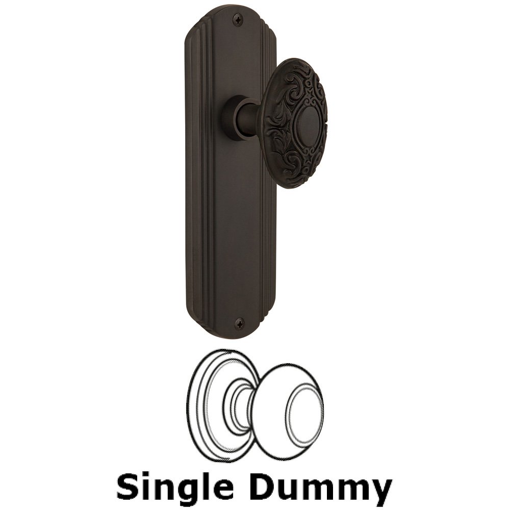 Nostalgic Warehouse Single Dummy Knob Without Keyhole - Deco Plate with Victorian Knob in Oil Rubbed Bronze