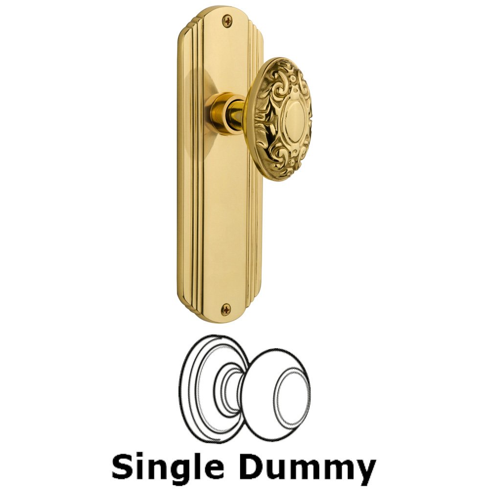 Nostalgic Warehouse Single Dummy Knob Without Keyhole - Deco Plate with Victorian Knob in Unlacquered Brass