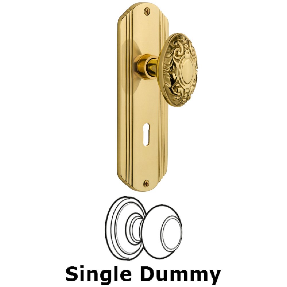 Nostalgic Warehouse Single Dummy Knob With Keyhole - Deco Plate with Victorian Knob in Unlacquered Brass