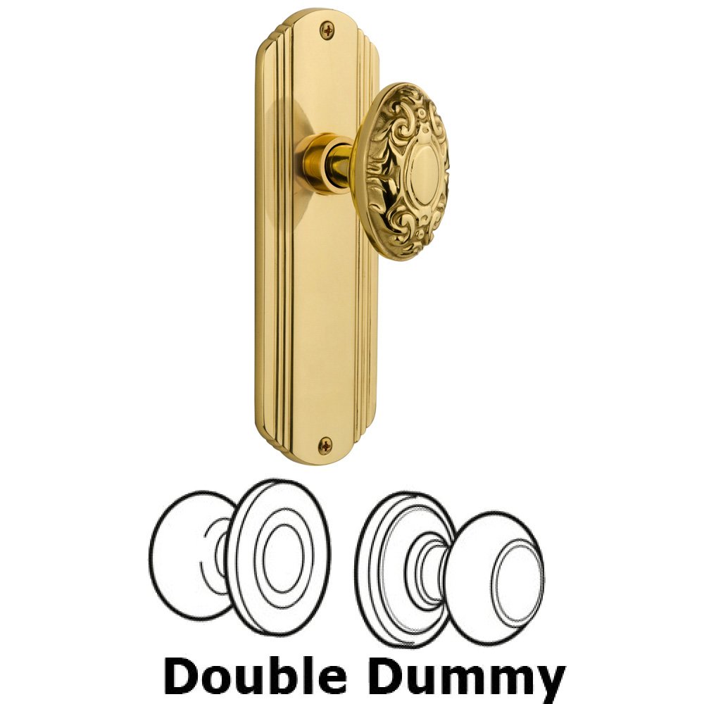 Nostalgic Warehouse Double Dummy Set Without Keyhole - Deco Plate with Victorian Knob in Polished Brass