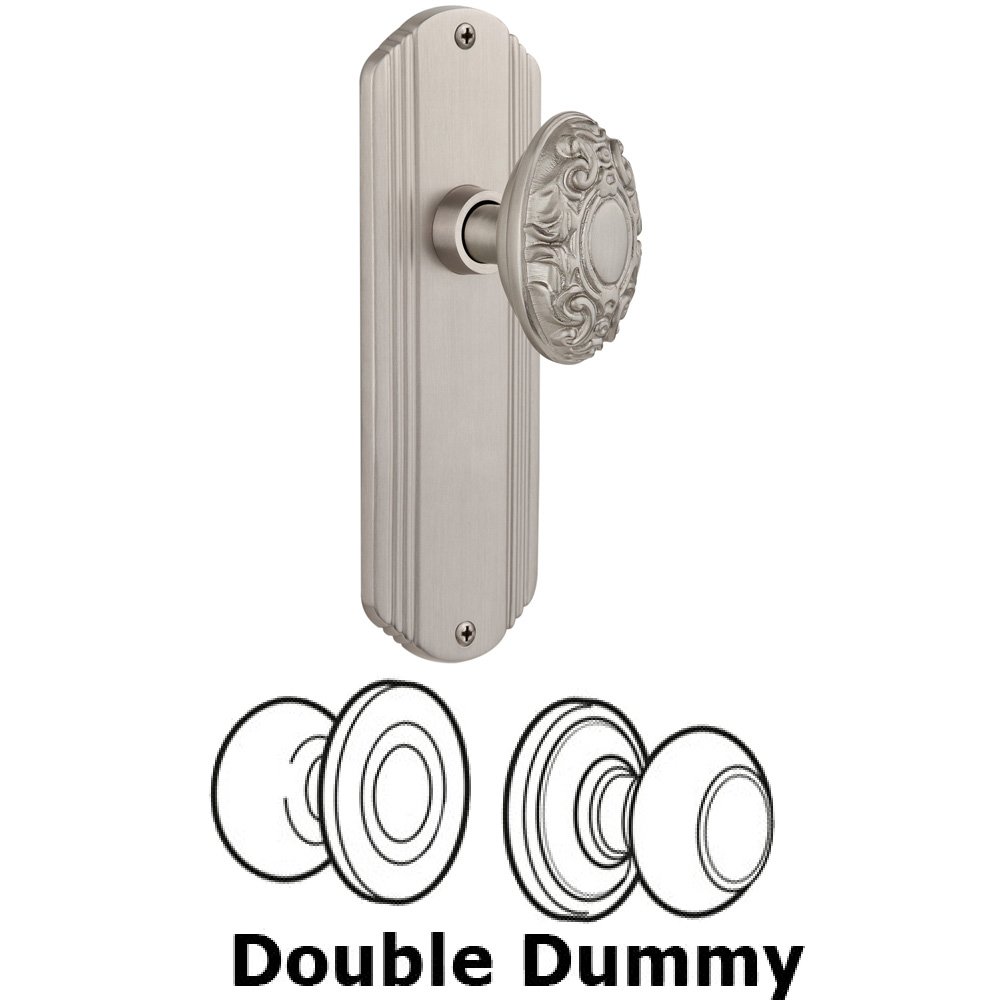 Nostalgic Warehouse Double Dummy Set Without Keyhole - Deco Plate with Victorian Knob in Satin Nickel