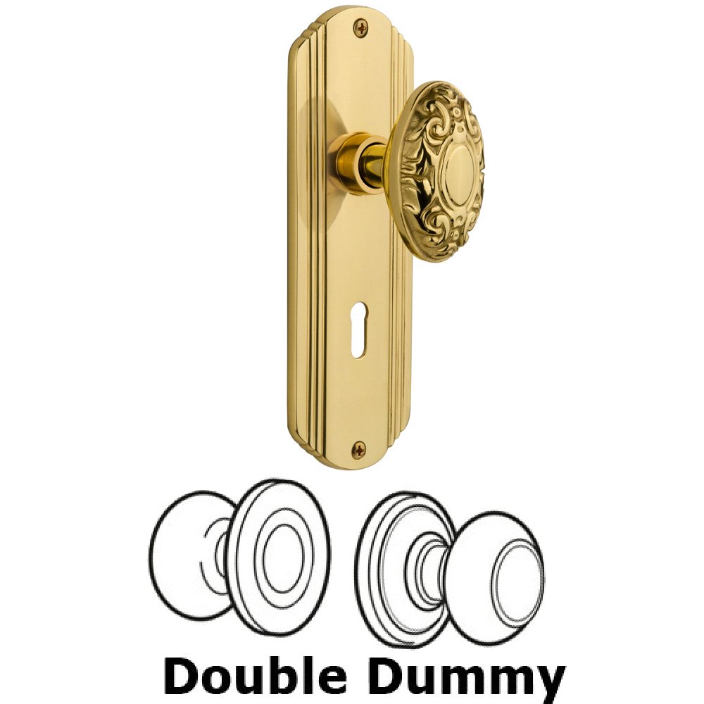 Nostalgic Warehouse Double Dummy Set With Keyhole - Deco Plate with Victorian Knob in Unlacquered Brass