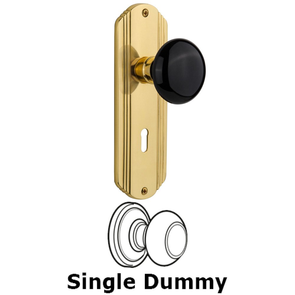Nostalgic Warehouse Single Dummy Knob With Keyhole - Deco Plate with Black Porcelain Knob in Unlacquered Brass