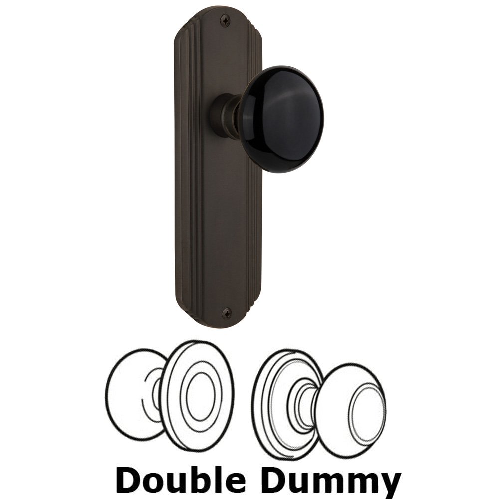 Nostalgic Warehouse Double Dummy Set Without Keyhole - Deco Plate with Black Porcelain Knob in Oil Rubbed Bronze
