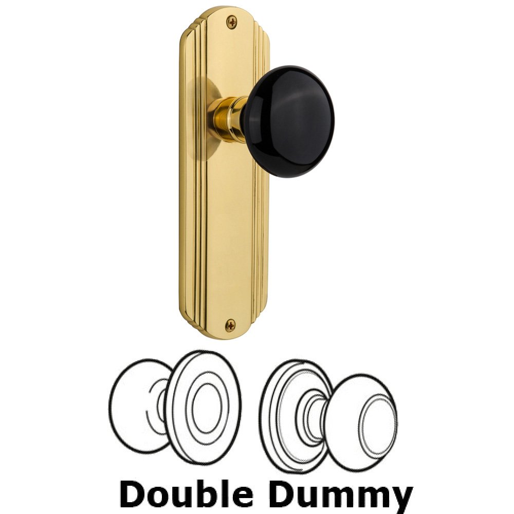 Nostalgic Warehouse Double Dummy Set Without Keyhole - Deco Plate with Black Porcelain Knob in Unlacquered Brass