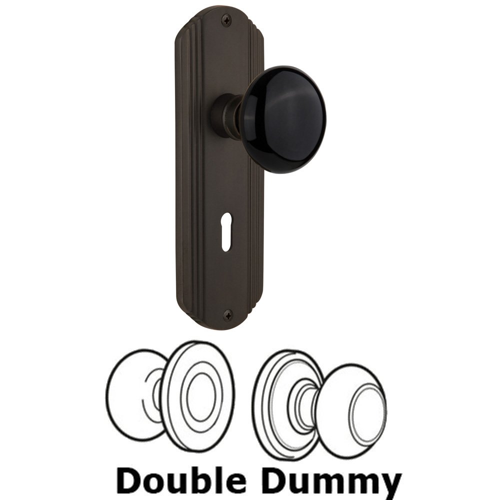 Nostalgic Warehouse Double Dummy Set With Keyhole - Deco Plate with Black Porcelain Knob in Oil Rubbed Bronze