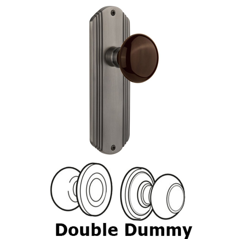 Nostalgic Warehouse Double Dummy Set Without Keyhole - Deco Plate with Brown Porcelain Knob in Antique Pewter