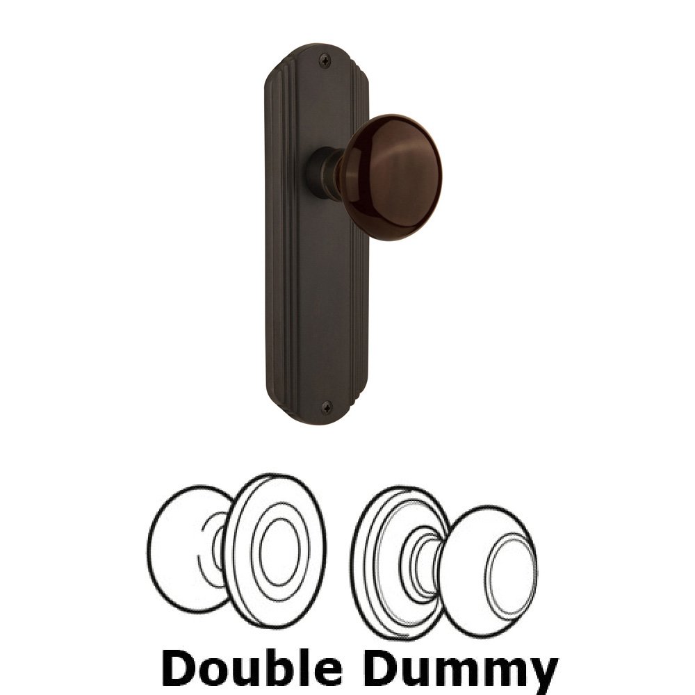 Nostalgic Warehouse Double Dummy Set Without Keyhole - Deco Plate with Brown Porcelain Knob in Oil Rubbed Bronze