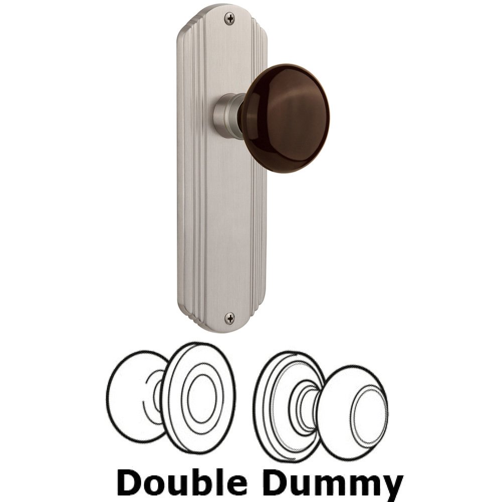 Nostalgic Warehouse Double Dummy Set Without Keyhole - Deco Plate with Brown Porcelain Knob in Satin Nickel