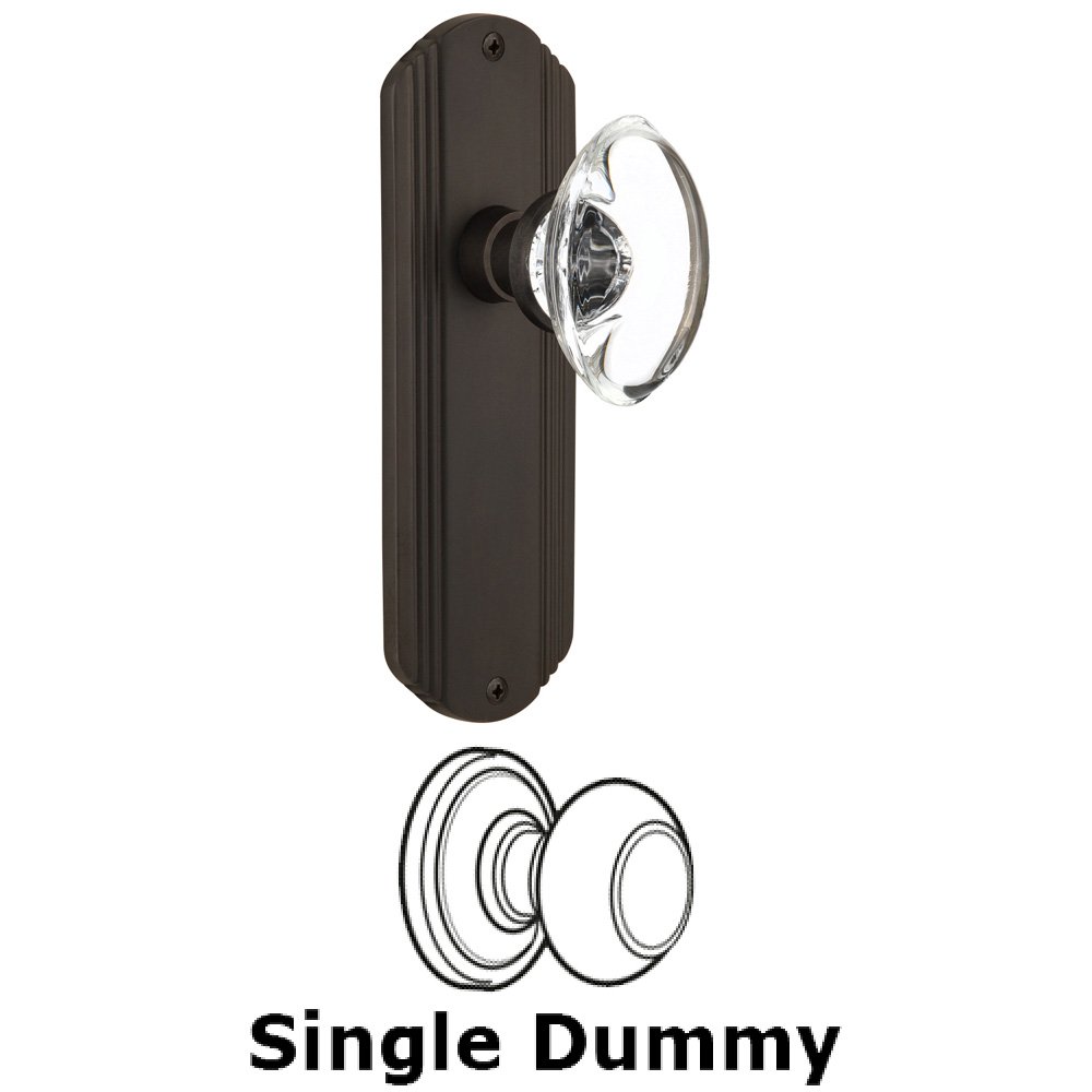 Nostalgic Warehouse Single Dummy Knob Without Keyhole - Deco Plate with Oval Clear Crystal Knob in Oil Rubbed Bronze