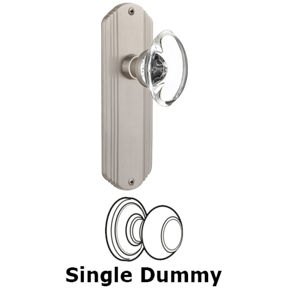 Nostalgic Warehouse Single Dummy Knob Without Keyhole - Deco Plate with Oval Clear Crystal Knob in Satin Nickel