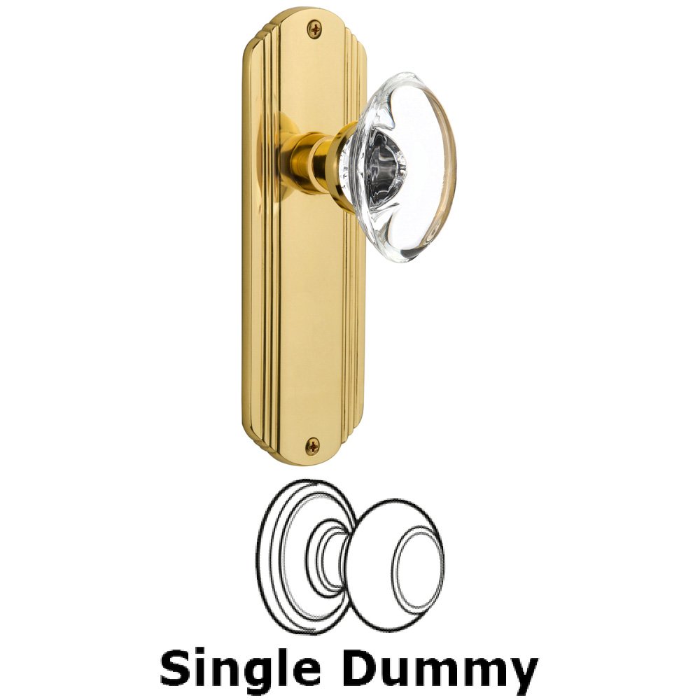 Nostalgic Warehouse Single Dummy Knob Without Keyhole - Deco Plate with Oval Clear Crystal Knob in Unlacquered Brass