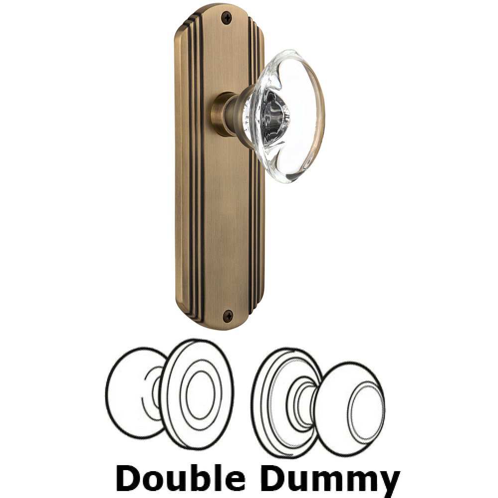 Nostalgic Warehouse Double Dummy Set Without Keyhole - Deco Plate with Oval Clear Crystal Knob in Antique Brass