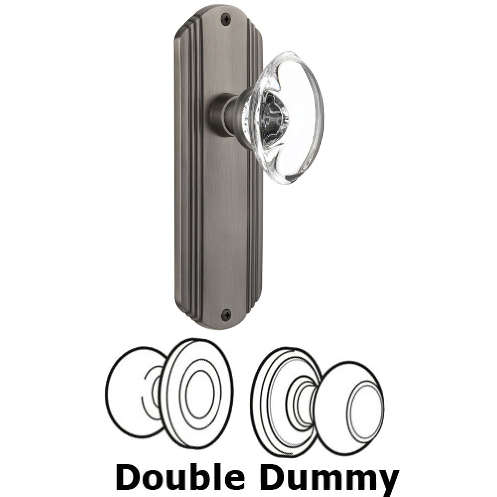 Nostalgic Warehouse Double Dummy Set Without Keyhole - Deco Plate with Oval Clear Crystal Knob in Antique Pewter