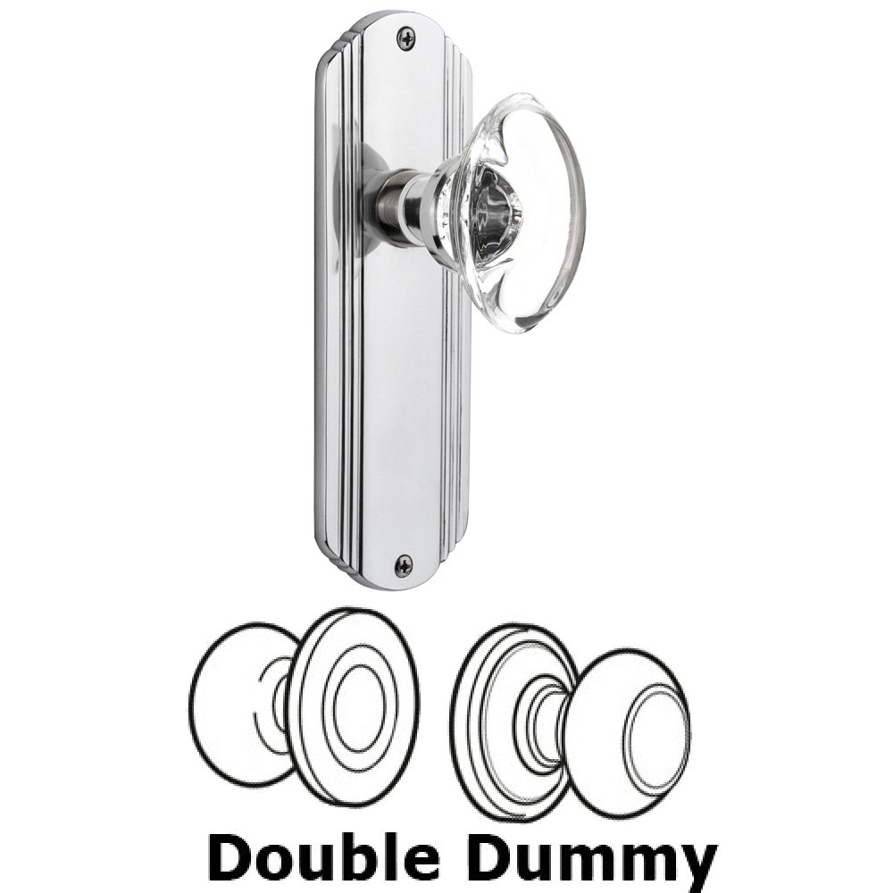 Nostalgic Warehouse Double Dummy Set Without Keyhole - Deco Plate with Oval Clear Crystal Knob in Bright Chrome
