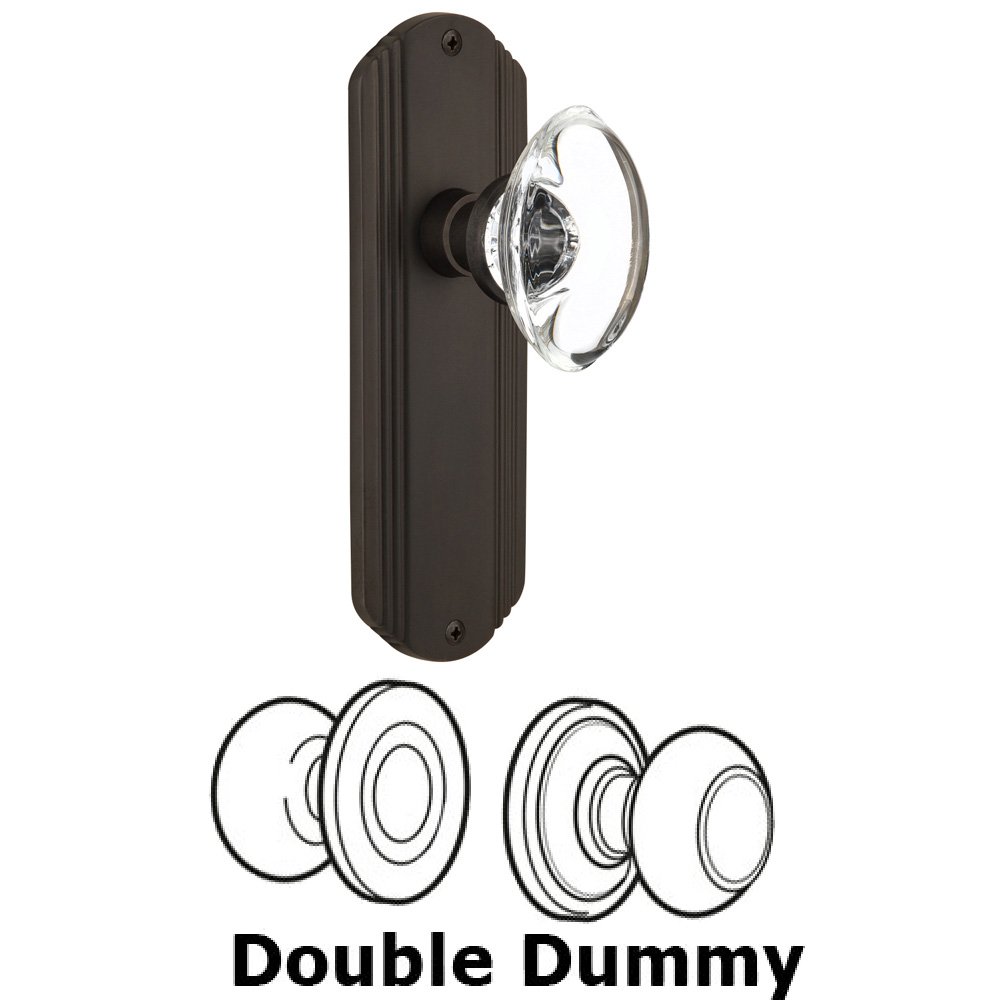 Nostalgic Warehouse Double Dummy Set Without Keyhole - Deco Plate with Oval Clear Crystal Knob in Oil Rubbed Bronze