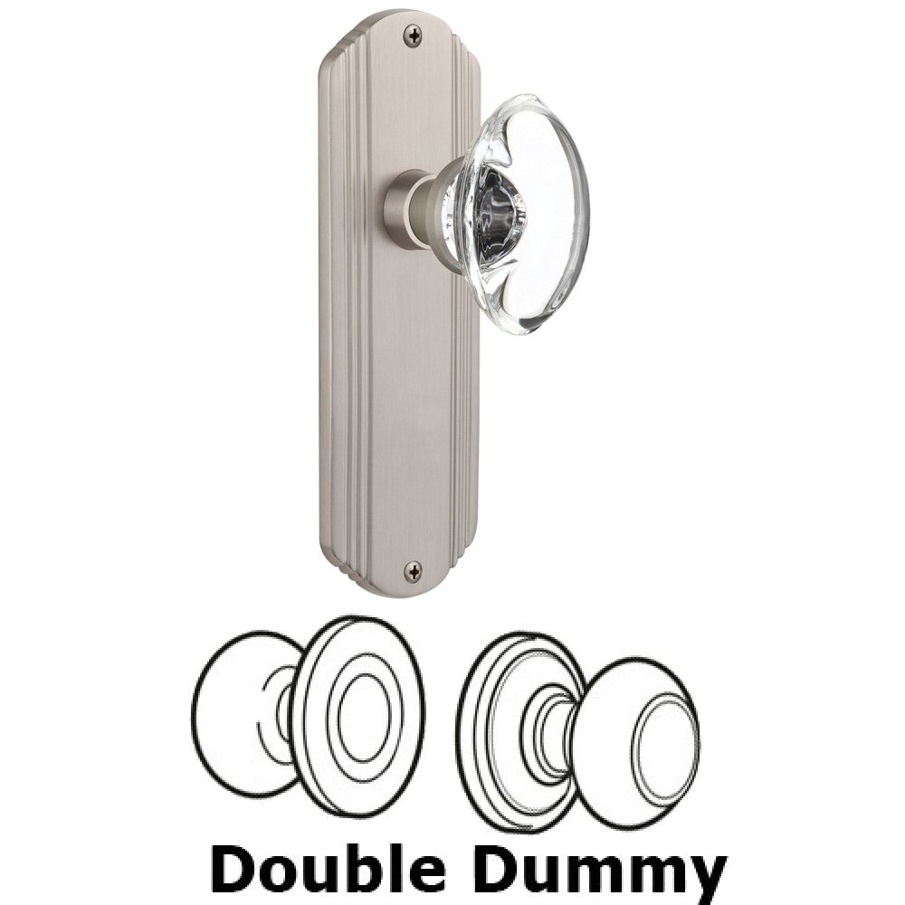 Nostalgic Warehouse Double Dummy Set Without Keyhole - Deco Plate with Oval Clear Crystal Knob in Satin Nickel