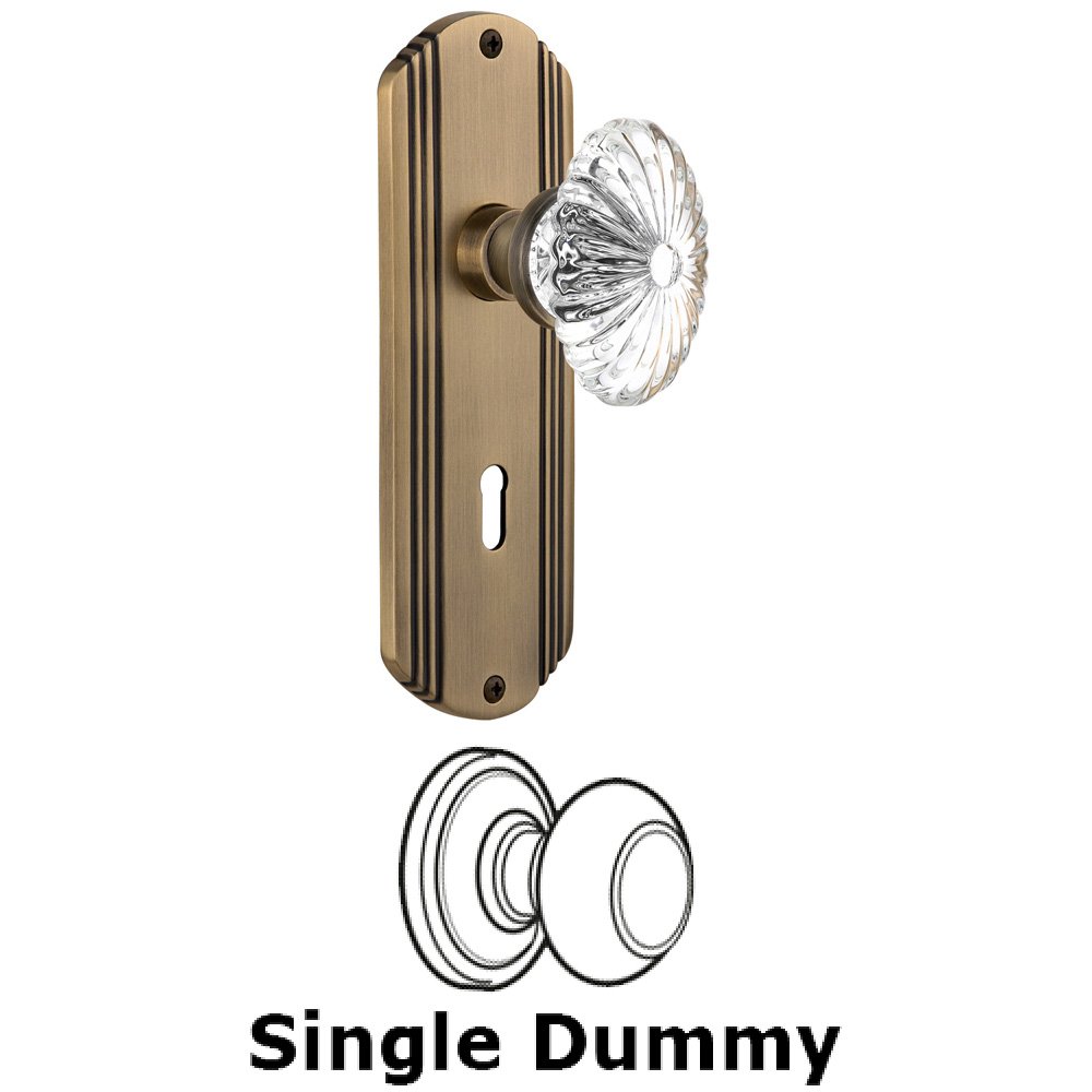 Nostalgic Warehouse Single Dummy Knob With Keyhole - Deco Plate with Oval Fluted Crystal Knob in Antique Brass