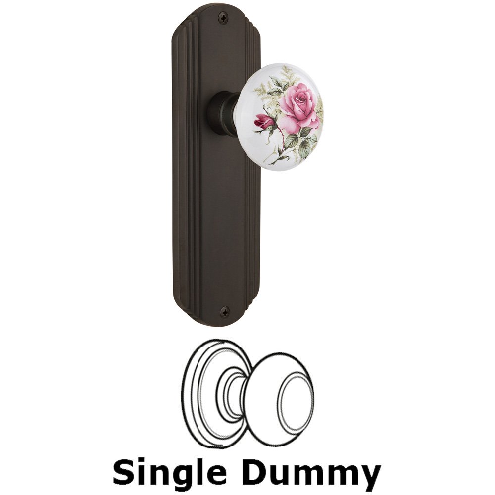 Nostalgic Warehouse Single Dummy Knob Without Keyhole - Deco Plate with Rose Porcelain Knob in Oil Rubbed Bronze