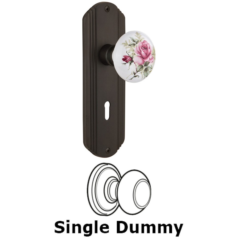 Nostalgic Warehouse Single Dummy Knob With Keyhole - Deco Plate with Rose Porcelain Knob in Oil Rubbed Bronze