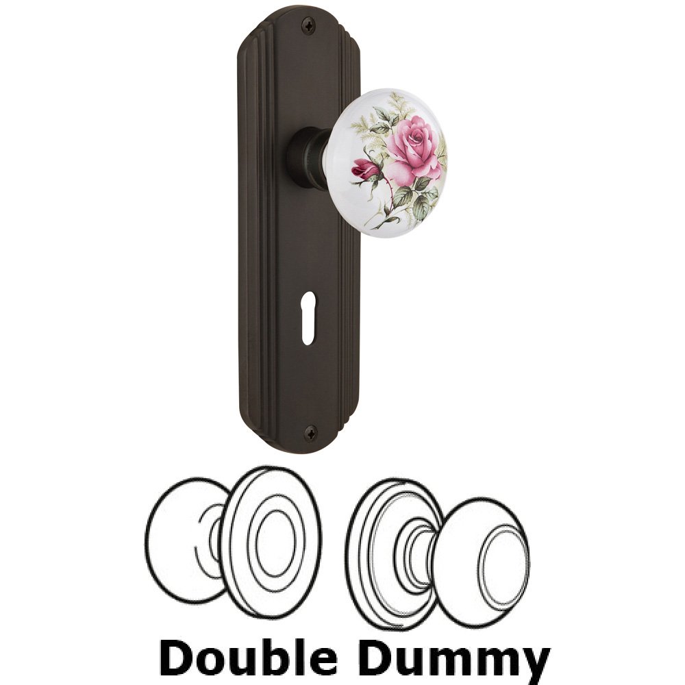 Nostalgic Warehouse Double Dummy Set With Keyhole - Deco Plate with Rose Porcelain Knob in Oil Rubbed Bronze