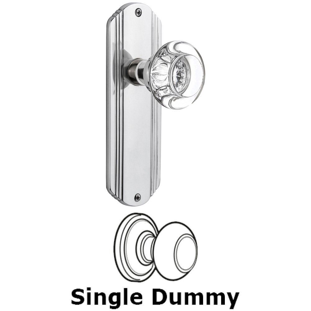 Nostalgic Warehouse Single Dummy Knob Without Keyhole - Deco Plate with Round Clear Crystal Knob in Bright Chrome