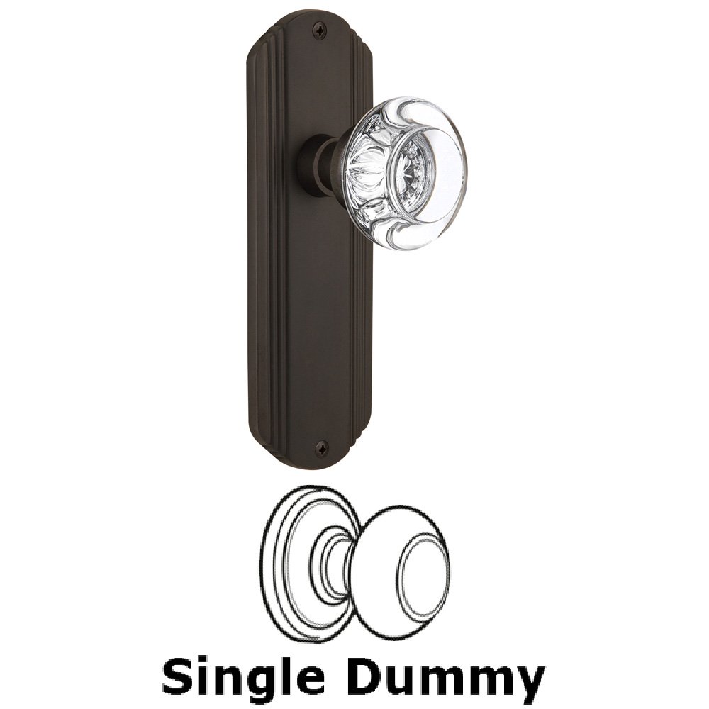 Nostalgic Warehouse Single Dummy Knob Without Keyhole - Deco Plate with Round Clear Crystal Knob in Oil Rubbed Bronze
