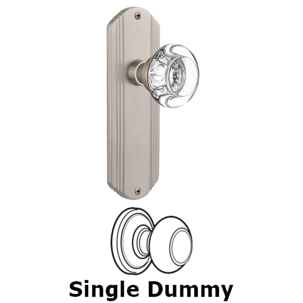 Nostalgic Warehouse Single Dummy Knob Without Keyhole - Deco Plate with Round Clear Crystal Knob in Satin Nickel