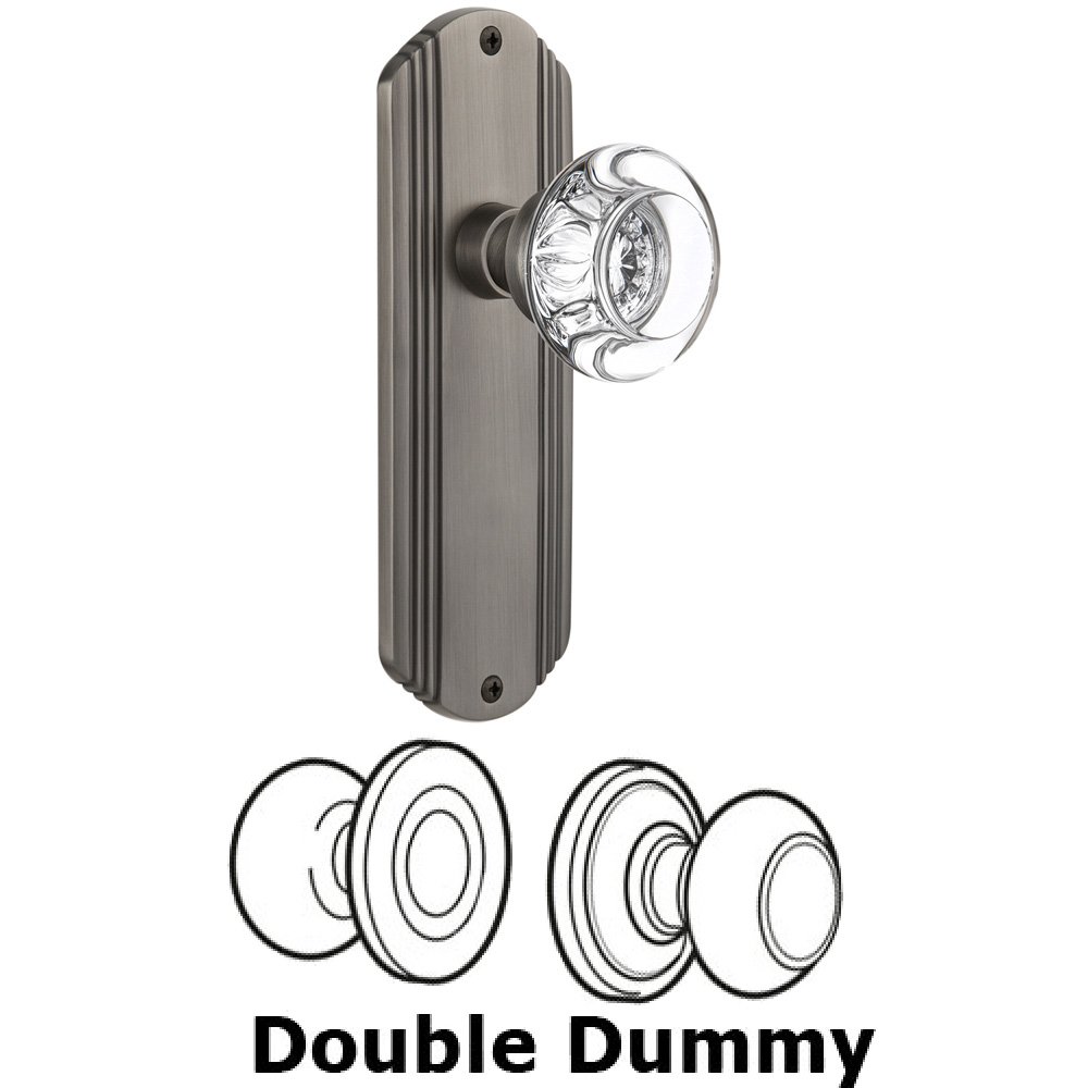 Nostalgic Warehouse Double Dummy Set Without Keyhole - Deco Plate with Round Clear Crystal Knob in Antique Pewter