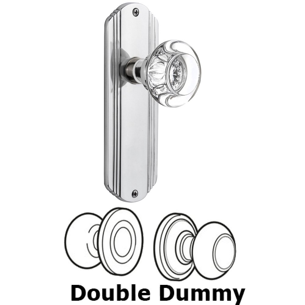 Nostalgic Warehouse Double Dummy Set Without Keyhole - Deco Plate with Round Clear Crystal Knob in Bright Chrome
