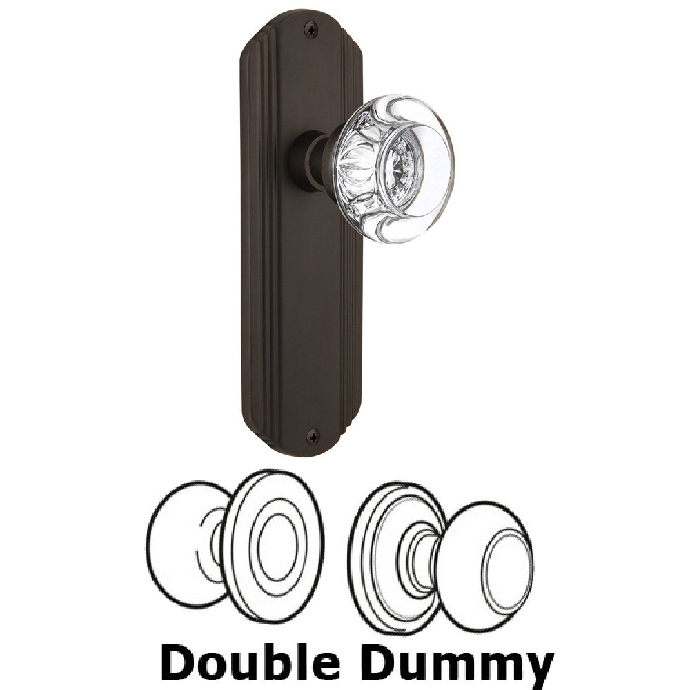 Nostalgic Warehouse Double Dummy Set Without Keyhole - Deco Plate with Round Clear Crystal Knob in Oil Rubbed Bronze