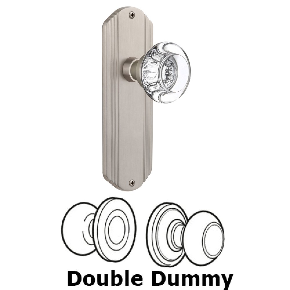 Nostalgic Warehouse Double Dummy Set Without Keyhole - Deco Plate with Round Clear Crystal Knob in Satin Nickel