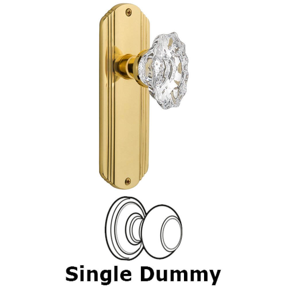 Nostalgic Warehouse Single Dummy Knob Without Keyhole - Deco Plate with Chateau Knob in Unlacquered Brass