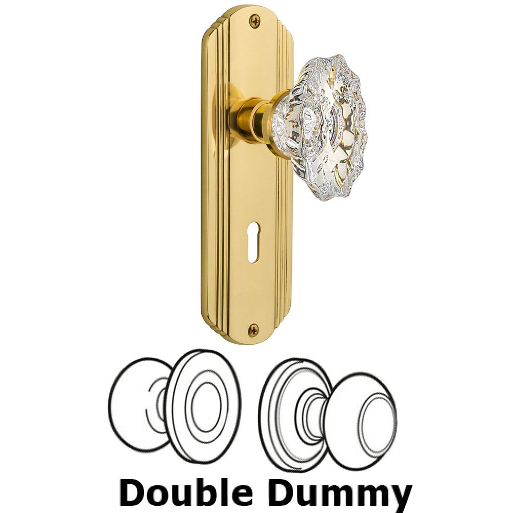 Nostalgic Warehouse Double Dummy Set With Keyhole - Deco Plate with Chateau Knob in Unlacquered Brass