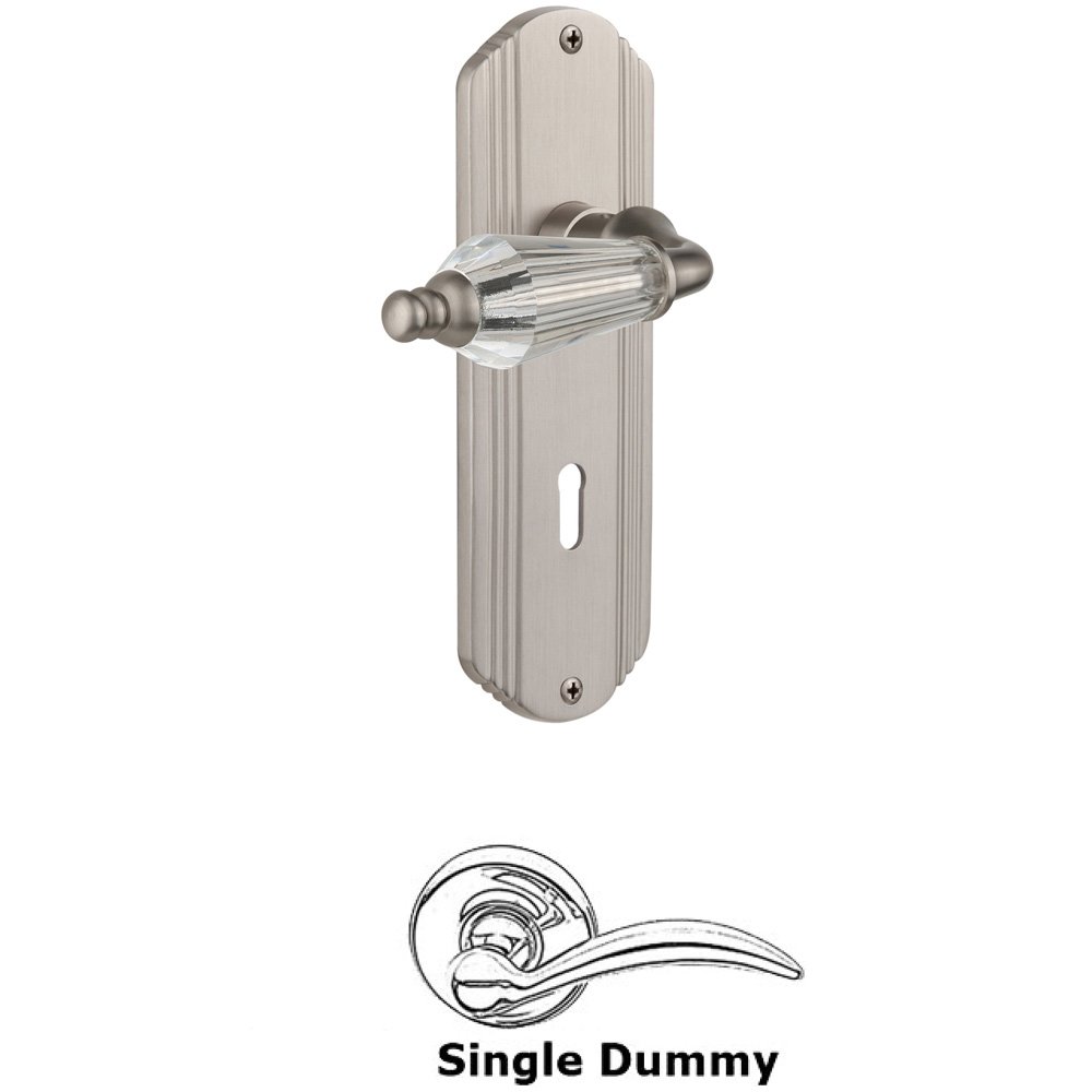 Nostalgic Warehouse Single Dummy Knob With Keyhole - Deco Plate with Parlour Lever in Satin Nickel
