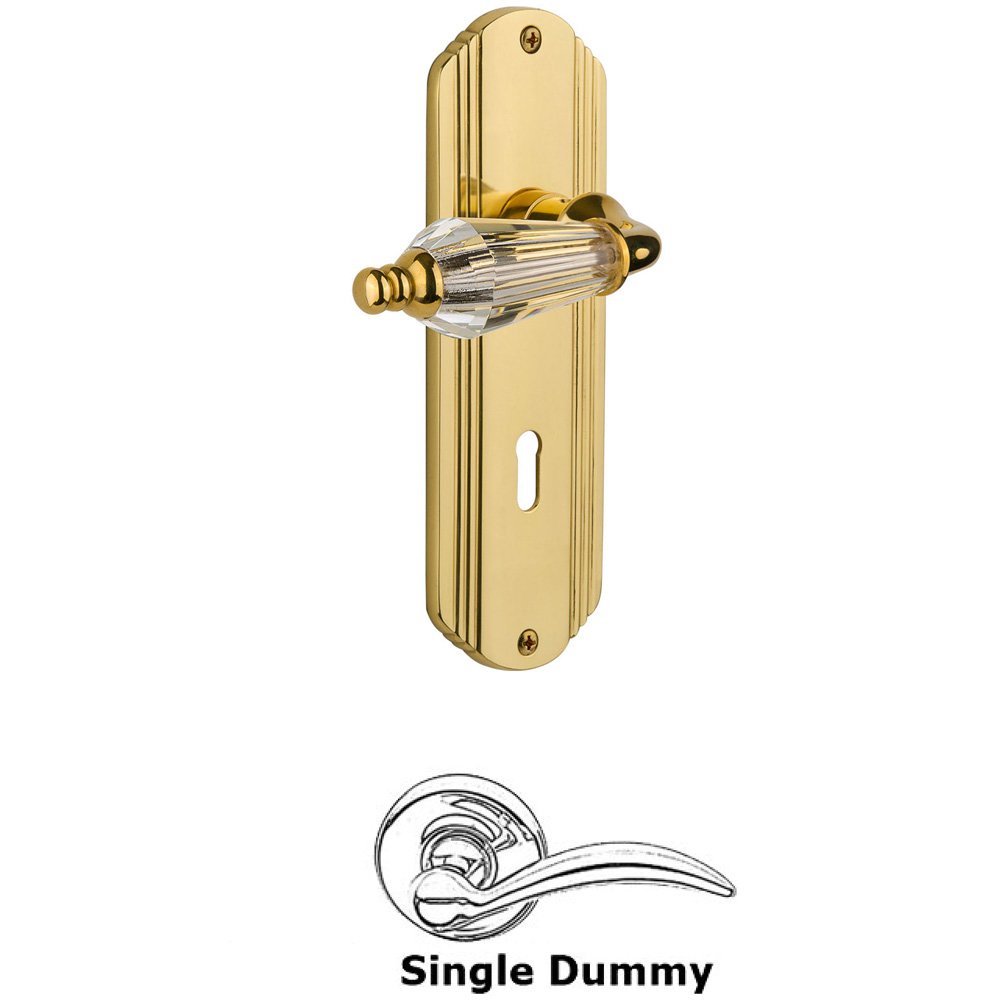 Nostalgic Warehouse Single Dummy Knob With Keyhole - Deco Plate with Parlour Lever in Unlacquered Brass
