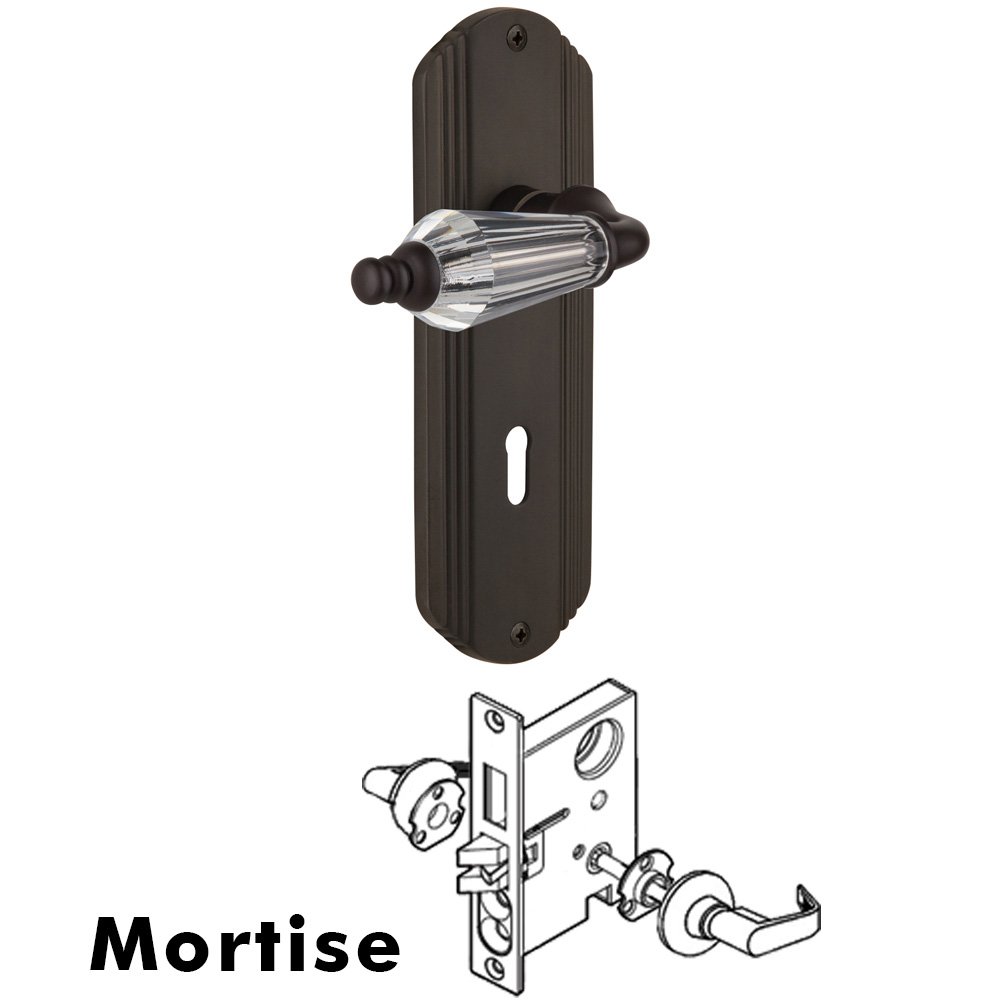 Nostalgic Warehouse Complete Mortise Lockset - Deco Plate with Parlour Lever in Oil Rubbed Bronze