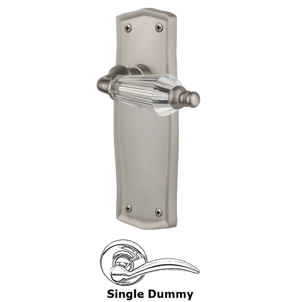 Nostalgic Warehouse Single Dummy Lever Without Keyhole - Prairie Plate with Parlor Lever in Satin Nickel