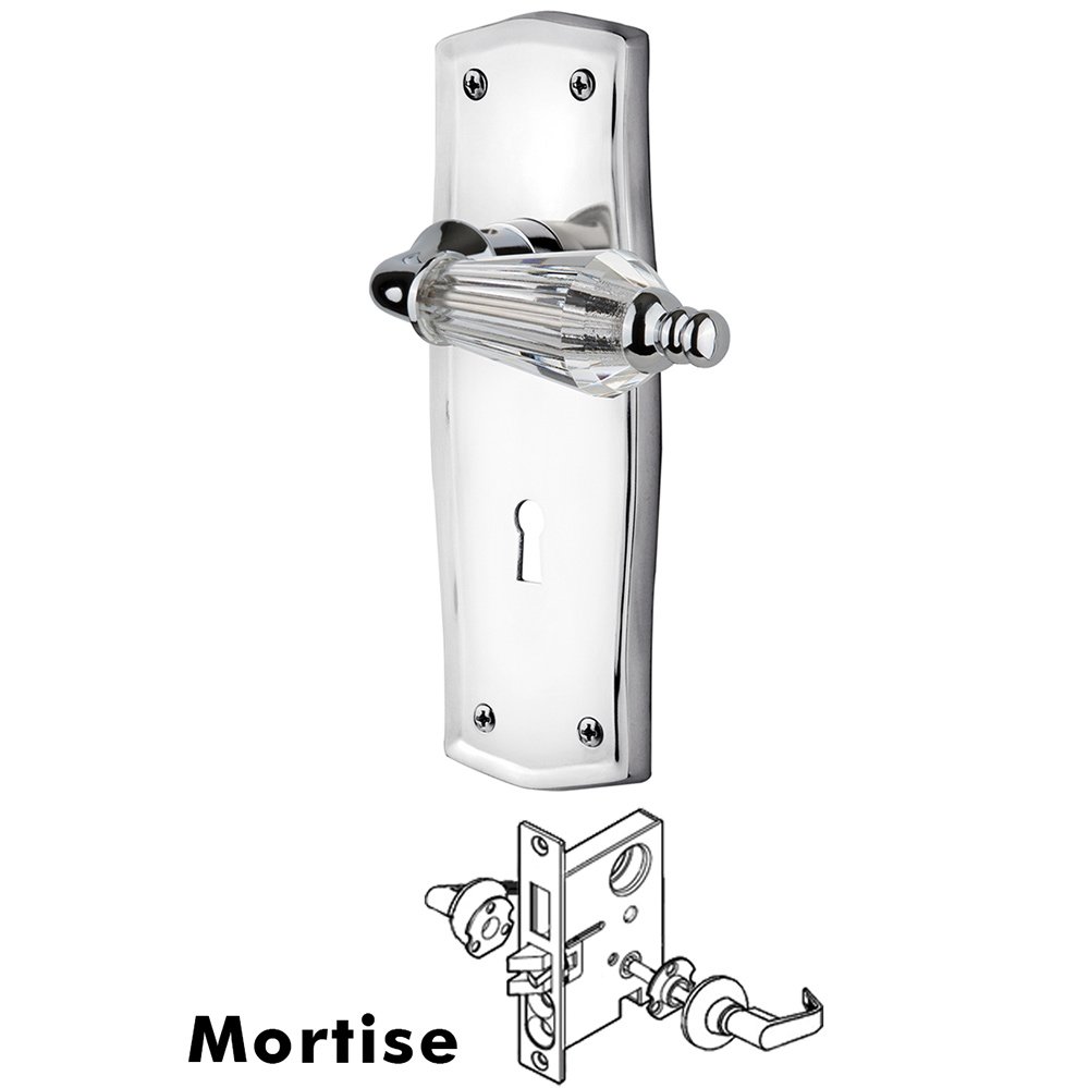 Nostalgic Warehouse Complete Mortise Lockset - Prairie Plate with Parlor Lever in Bright Chrome
