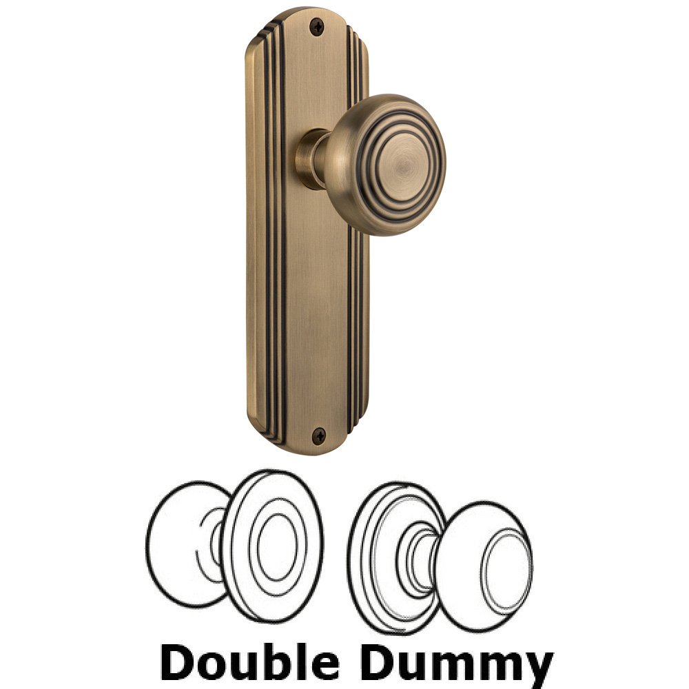 Nostalgic Warehouse Double Dummy Set Without Keyhole - Deco Plate with Deco Knob in Antique Brass