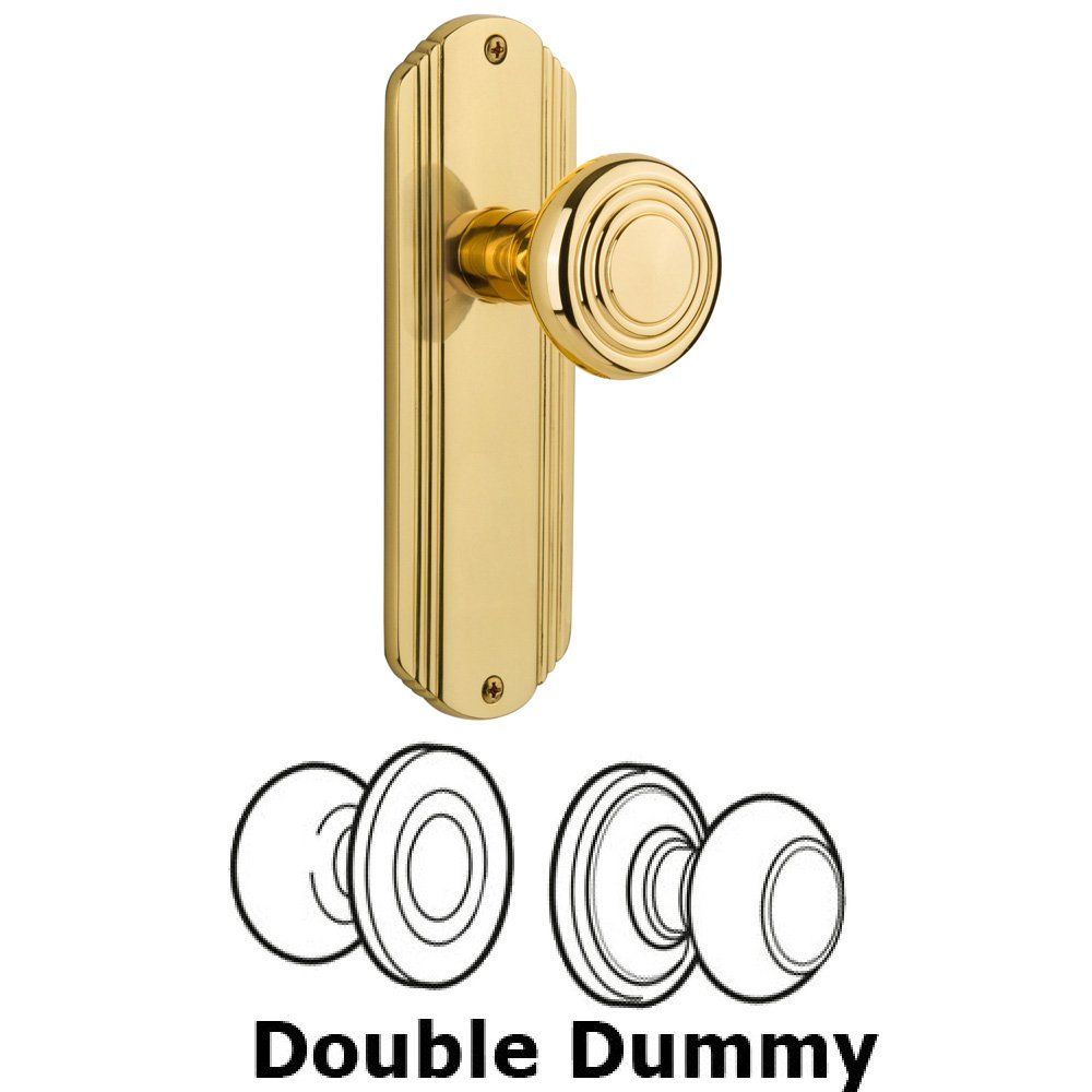 Nostalgic Warehouse Double Dummy Set Without Keyhole - Deco Plate with Deco Knob in Polished Brass