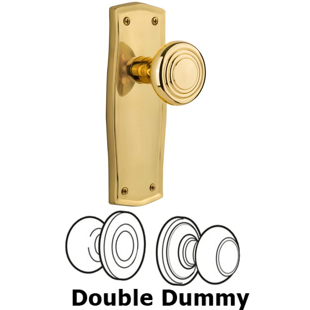 Nostalgic Warehouse Double Dummy Set Without Keyhole - Prairie Plate with Deco Knob in Unlacquered Brass