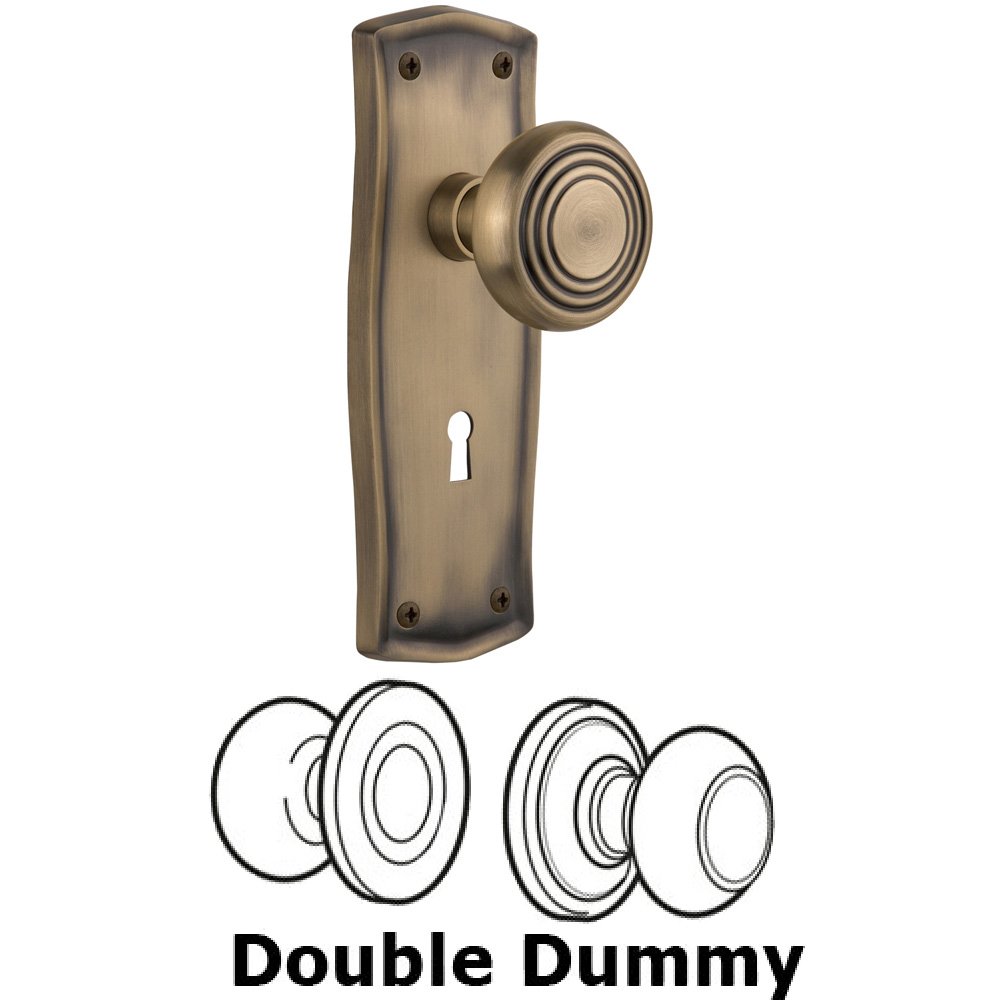 Nostalgic Warehouse Double Dummy Set With Keyhole - Prairie Plate with Deco Knob in Antique Brass
